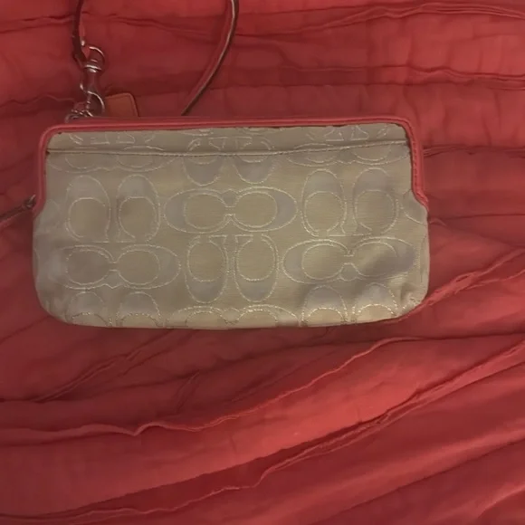 Coach Cream and Red Clutch with Signature Design - Picture 2 of 9
